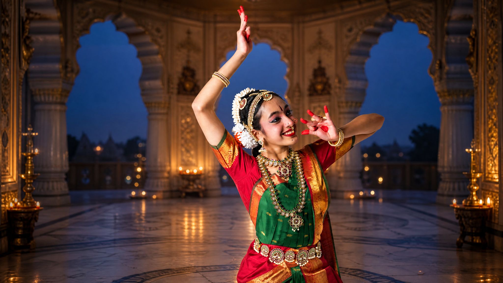 Aditi in green and red costume